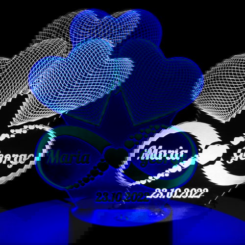 Lampă LED 3D Personalizată - Infinit Cu Două Nume Și Text