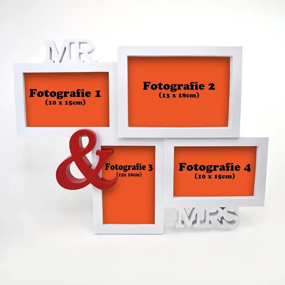 Ramă Foto Personalizată - Model "MR&MRS" cu Patru Poze Ramă Foto Personalizată - Model "MR&MRS" cu Patru Poze
