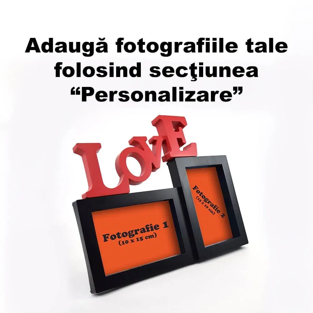 Ramă Foto Personalizată - Model "LOVE" cu Două Poze Ramă Foto Personalizată - Model "LOVE" cu Două Poze
