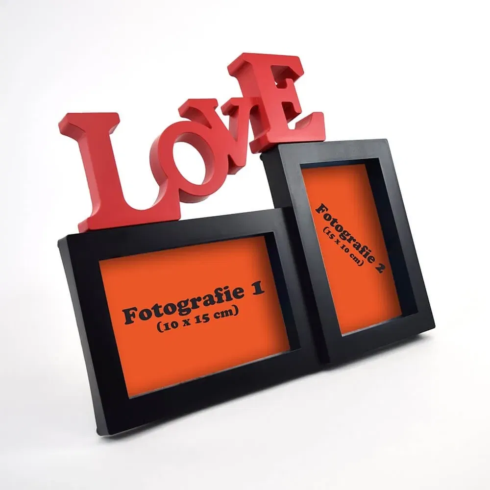 Ramă Foto Personalizată - Model "LOVE" cu Două Poze Ramă Foto Personalizată - Model "LOVE" cu Două Poze