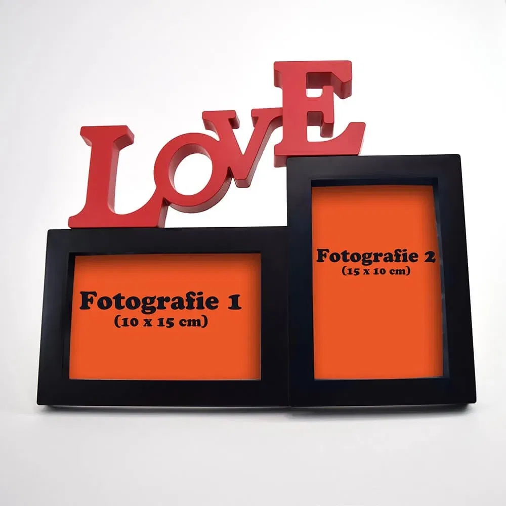 Ramă Foto Personalizată - Model "LOVE" cu Două Poze Ramă Foto Personalizată - Model "LOVE" cu Două Poze