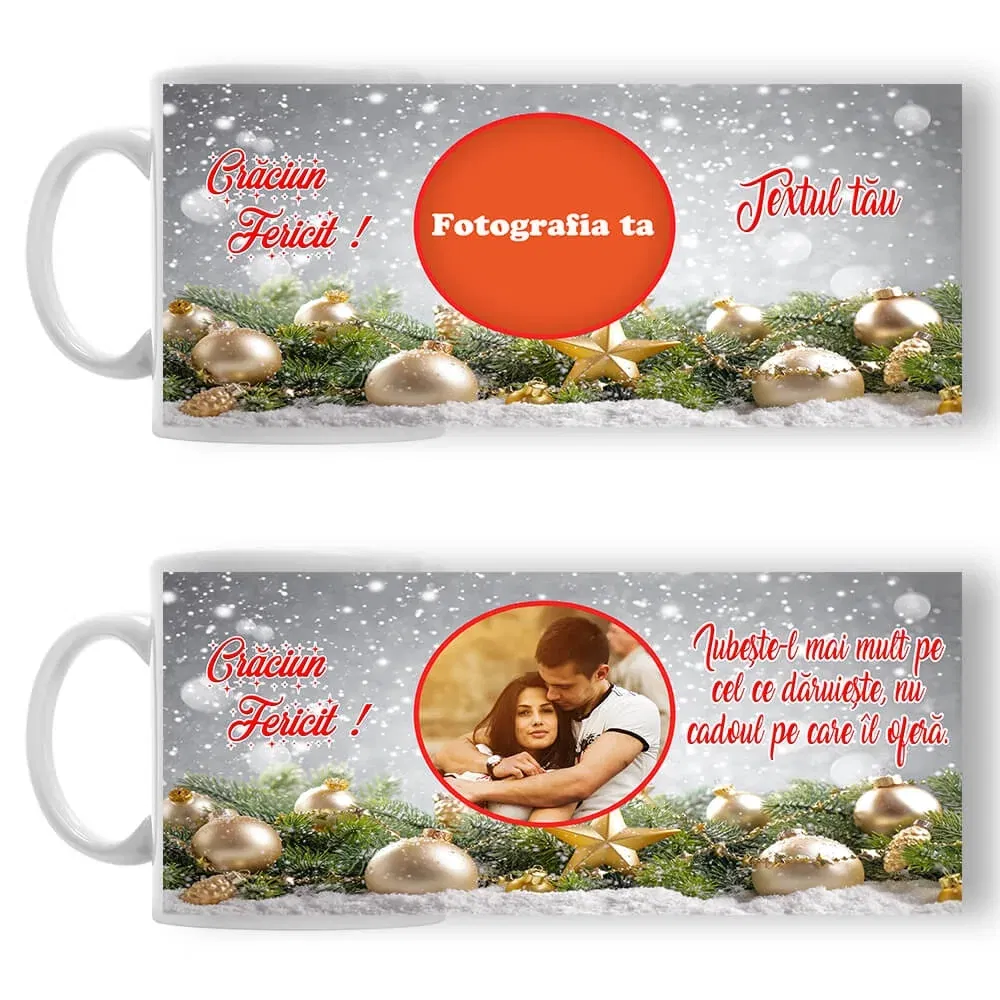 Cană Personalizată - Model "Crăciun De Poveste" Cu O Poză Și Text