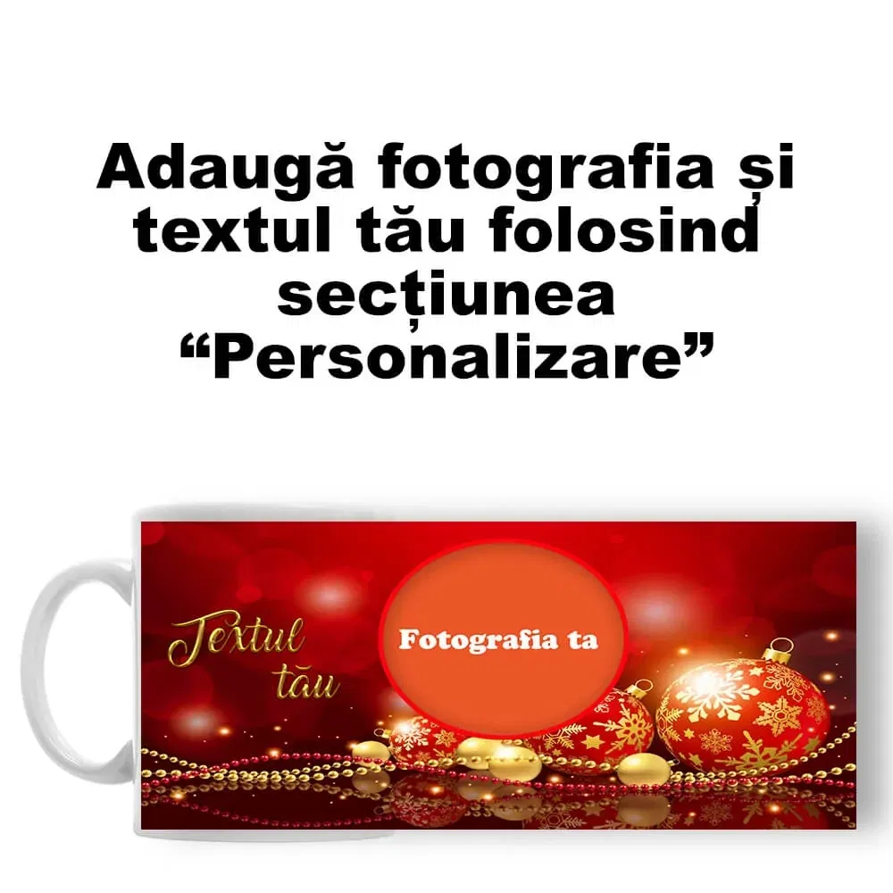 Cană Personalizată - Model "Crăciun Fericit" Cu O Poză Și Text