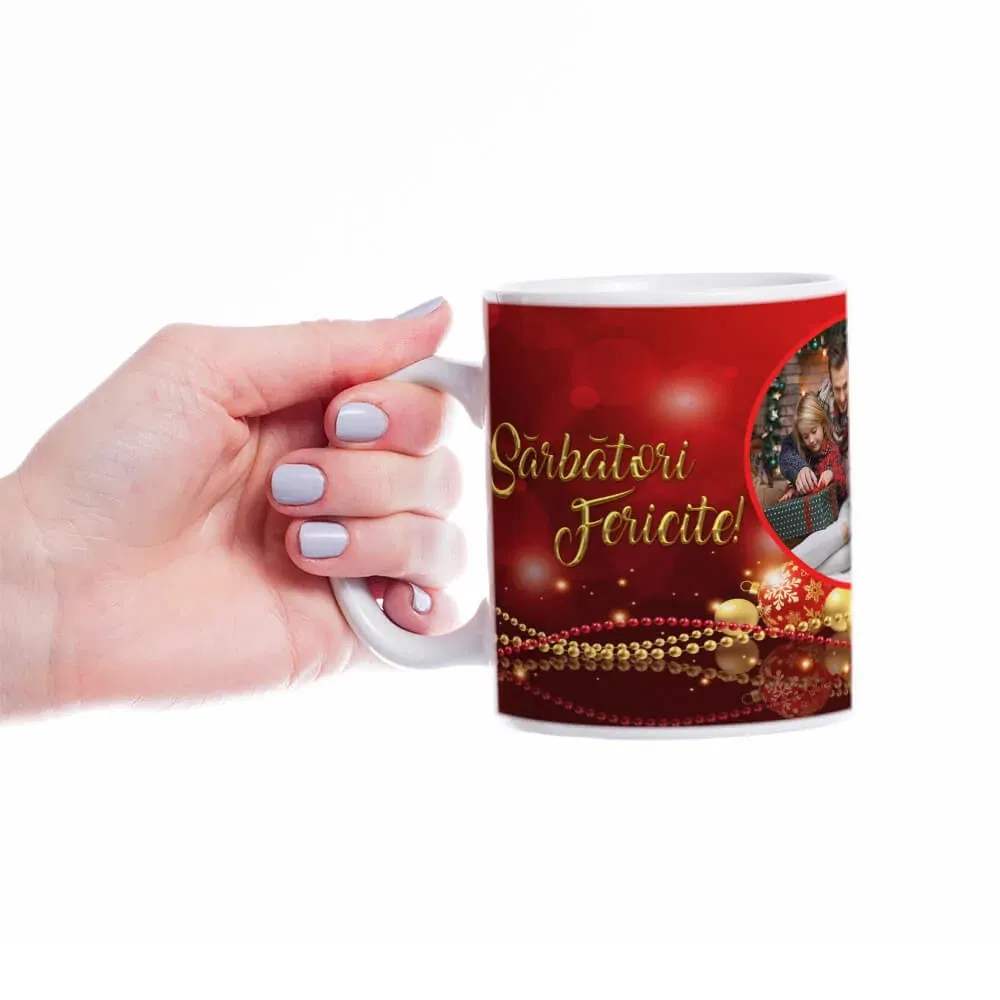 Cană Personalizată - Model "Crăciun Fericit" Cu O Poză Și Text