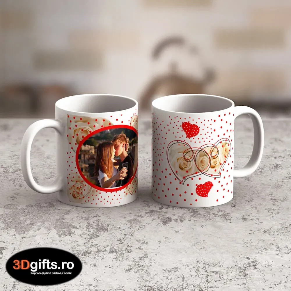 Cană Personalizată - Model "Love Dots" Cu O Poză Cană Personalizată - Model "Love Dots" Cu O Poză