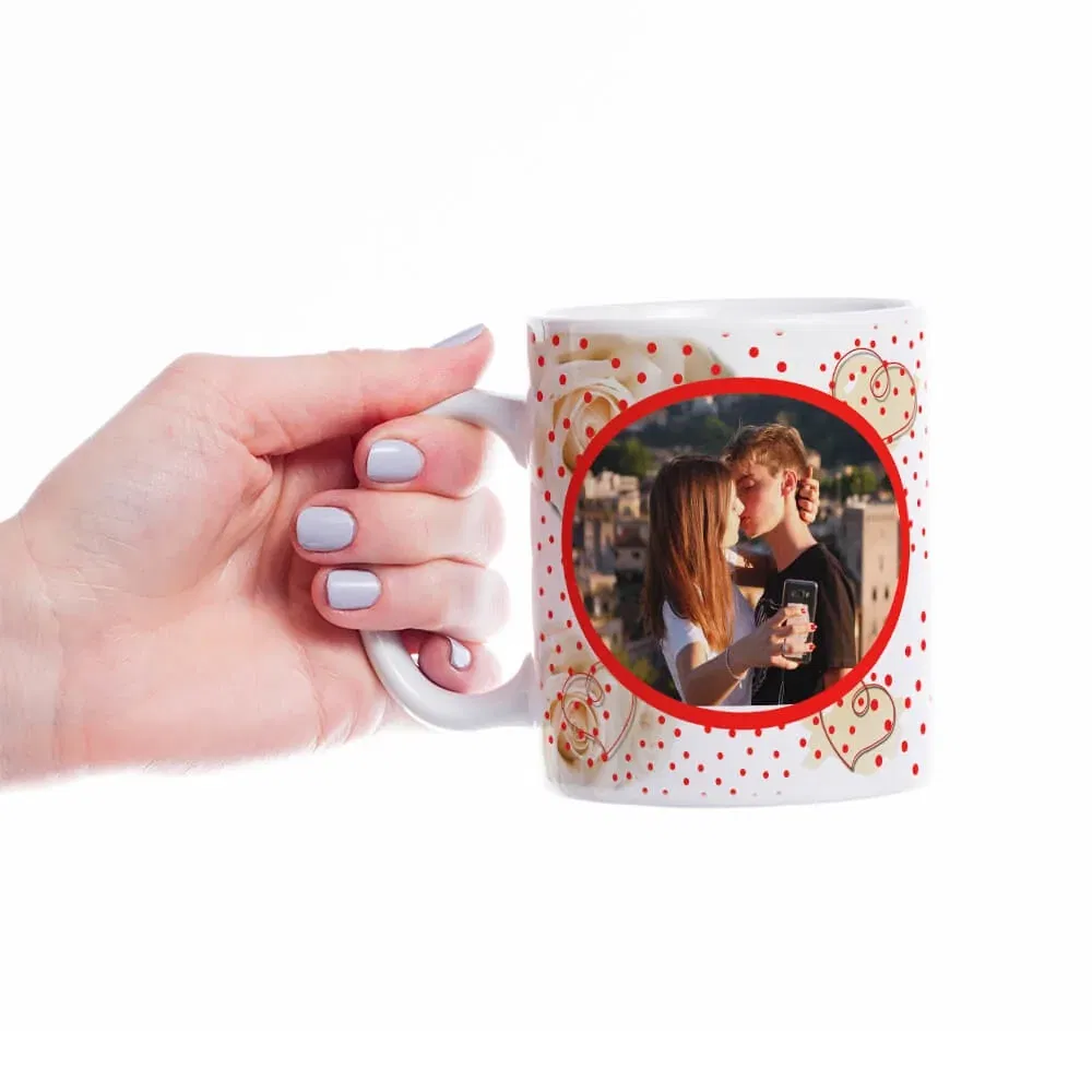 Cană Personalizată - Model "Love Dots" Cu O Poză Cană Personalizată - Model "Love Dots" Cu O Poză