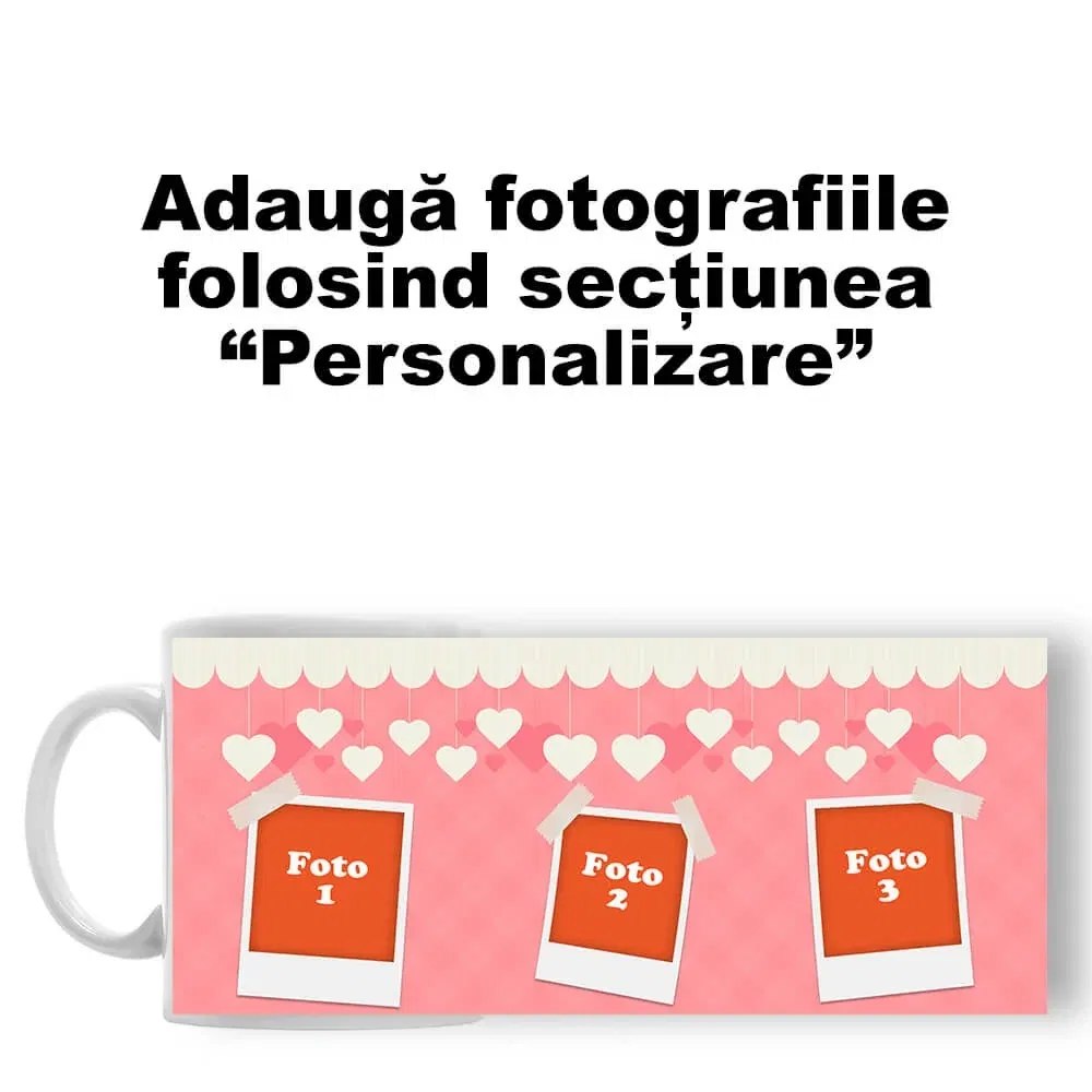 Cană Personalizată - Model "Amintirile Dragostei" Cu Trei Poze