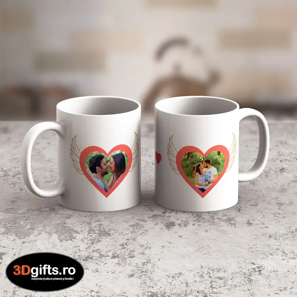 Cană Personalizată - Model "Dragoste De Înger" Cu Două Poze