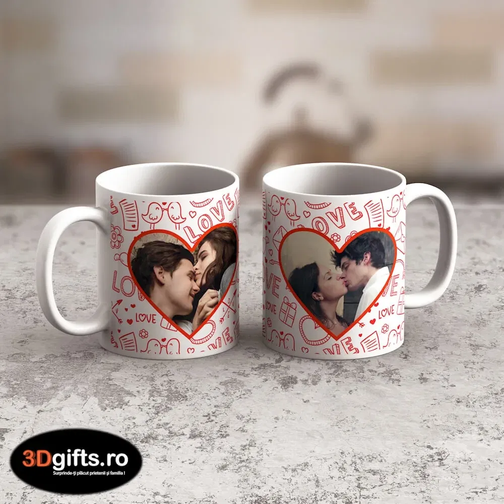 Cană Personalizată - Model "Love Everywhere" Cu Două Poze