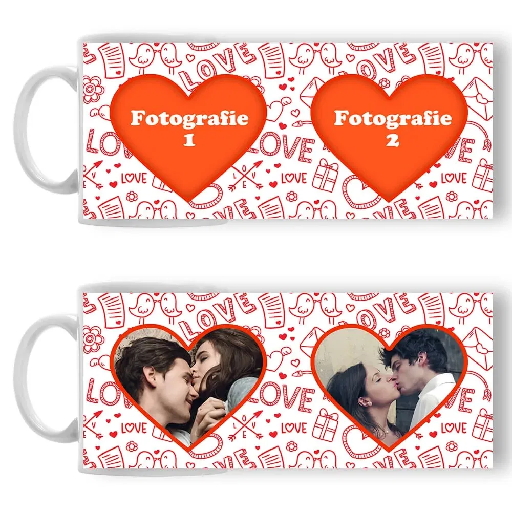 Cană Personalizată - Model "Love Everywhere" Cu Două Poze