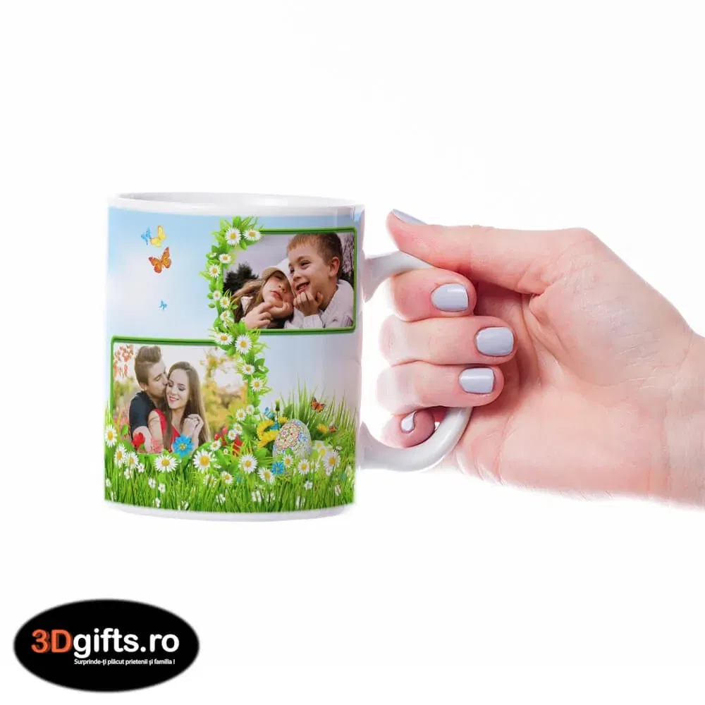 Cană Personalizată - Model "Nature Easter" Cu Trei Poze