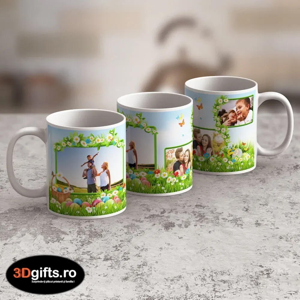 Cană Personalizată - Model "Nature Easter" Cu Trei Poze