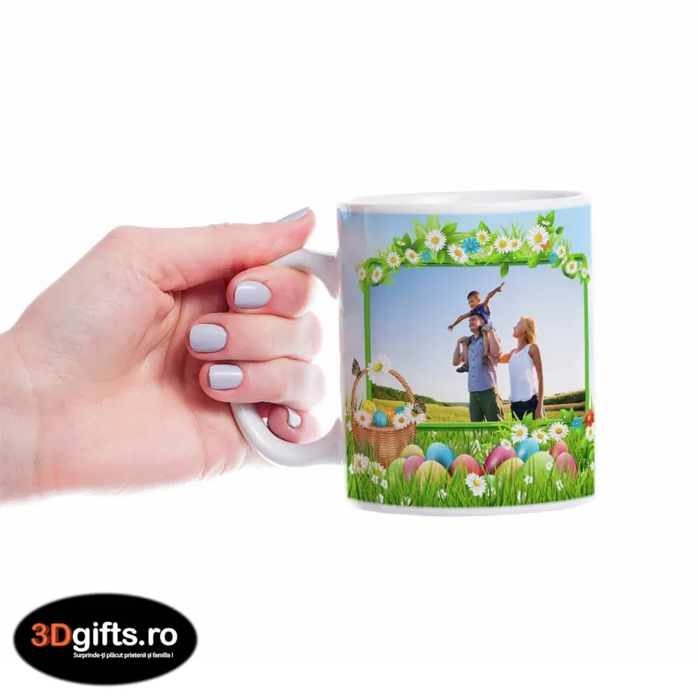Cană Personalizată - Model "Nature Easter" Cu Trei Poze