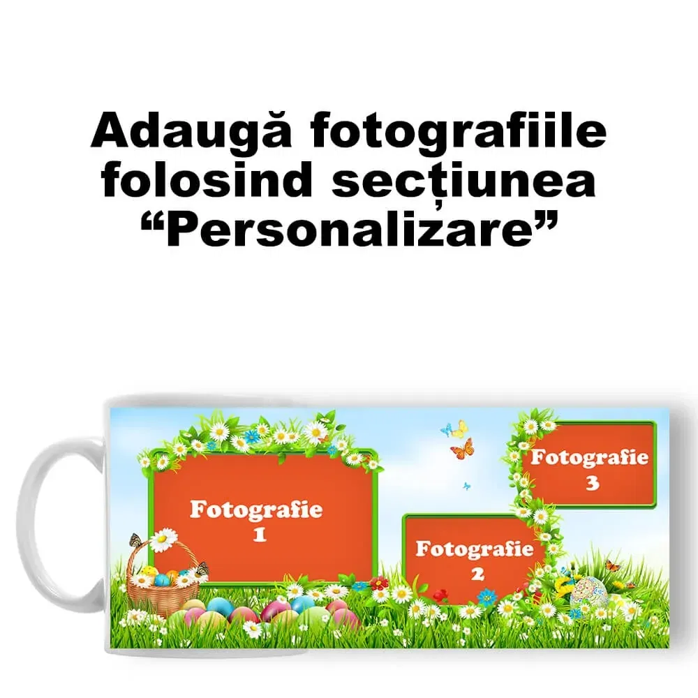 Cană Personalizată - Model "Nature Easter" Cu Trei Poze