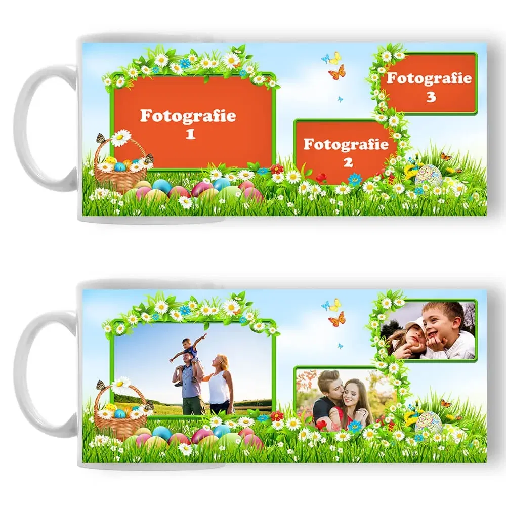 Cană Personalizată - Model "Nature Easter" Cu Trei Poze