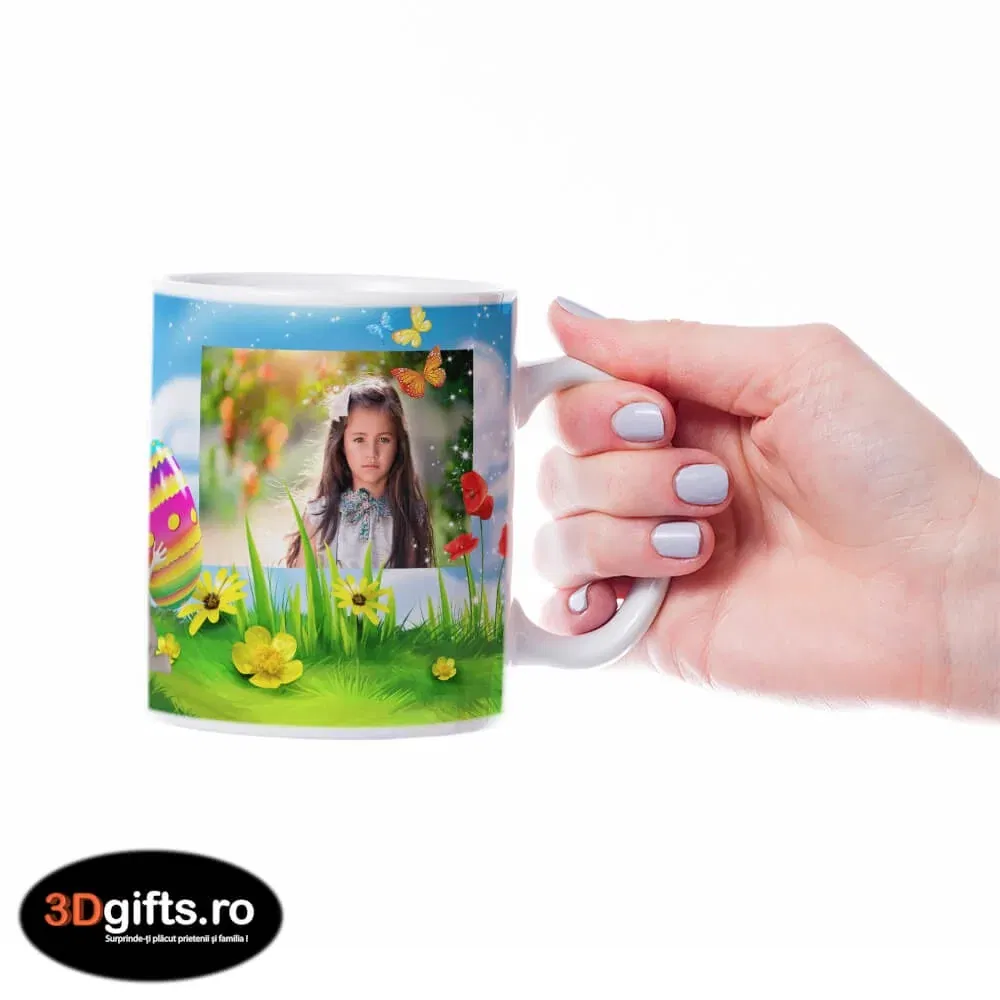 Cană Personalizată - Model "Easter Rabbit" Cu Două Poze