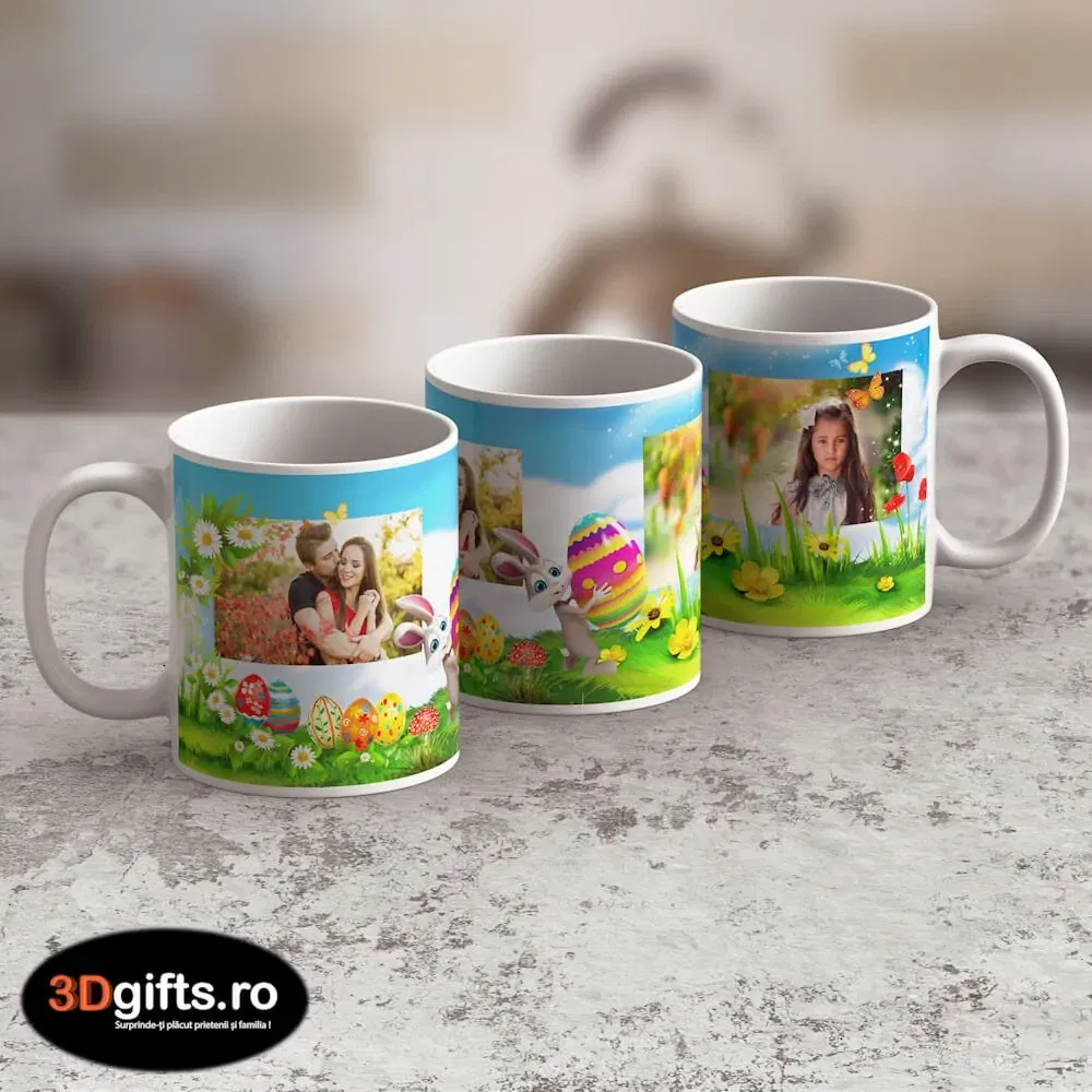 Cană Personalizată - Model "Easter Rabbit" Cu Două Poze