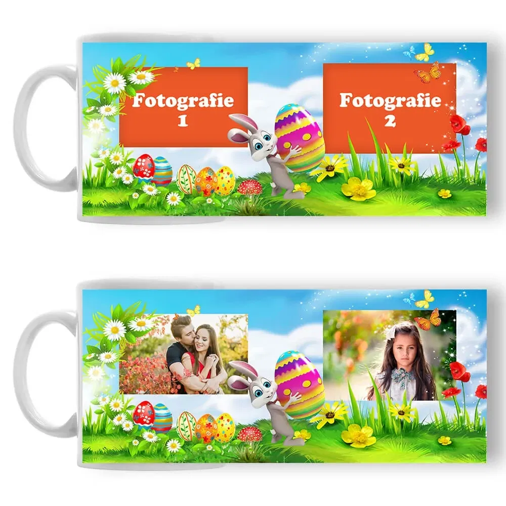 Cană Personalizată - Model "Easter Rabbit" Cu Două Poze