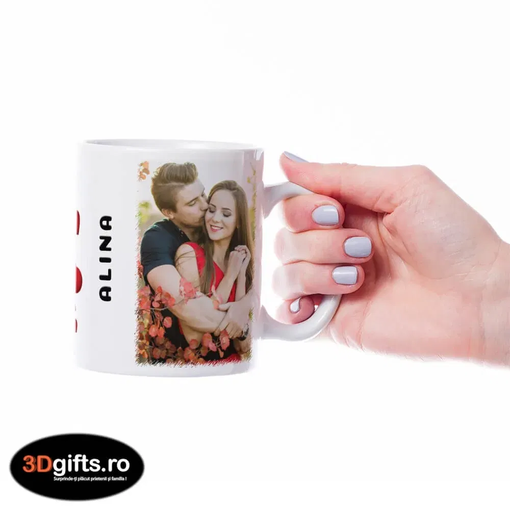 Cană Personalizată - Model "Love Portret" Cu Două Poze Și Text