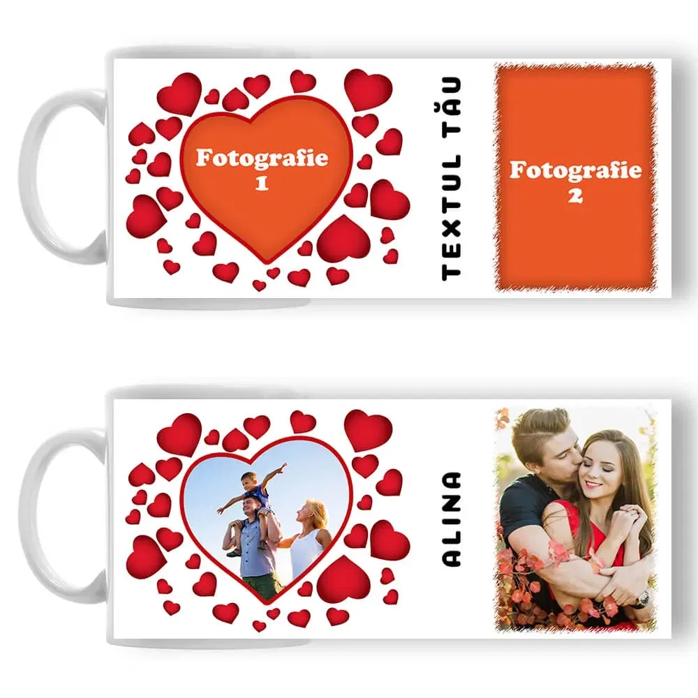 Cană Personalizată - Model "Love Portret" Cu Două Poze Și Text
