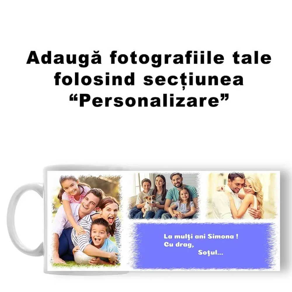 Cană Personalizată - 3 Poze Cu Text