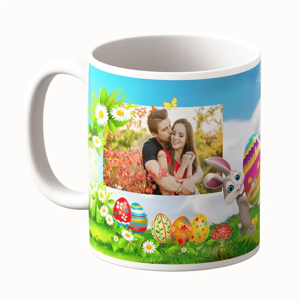 Cană Personalizată - Model "Easter Rabbit" Cu Două Poze