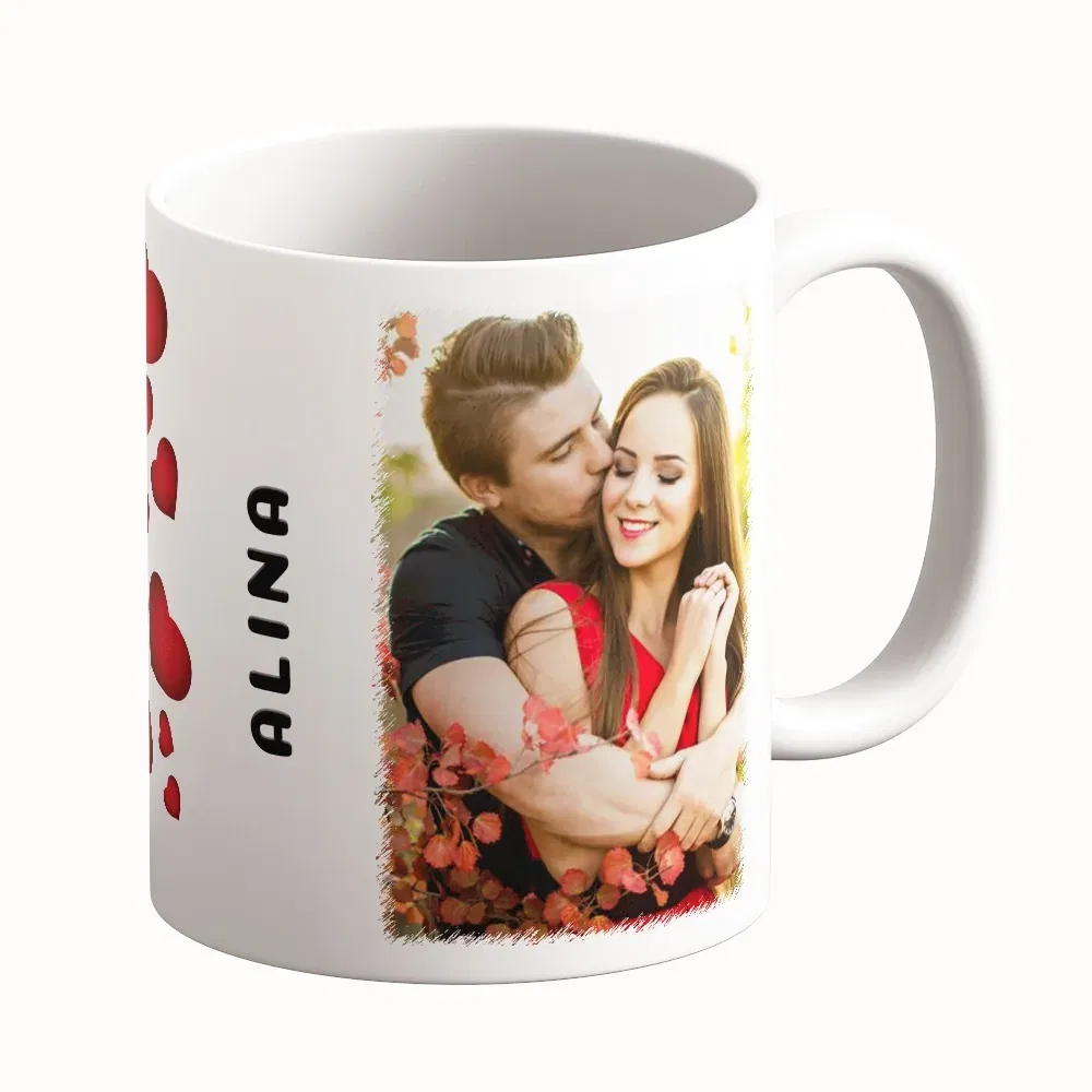 Cană Personalizată - Model "Love Portret" Cu Două Poze Și Text
